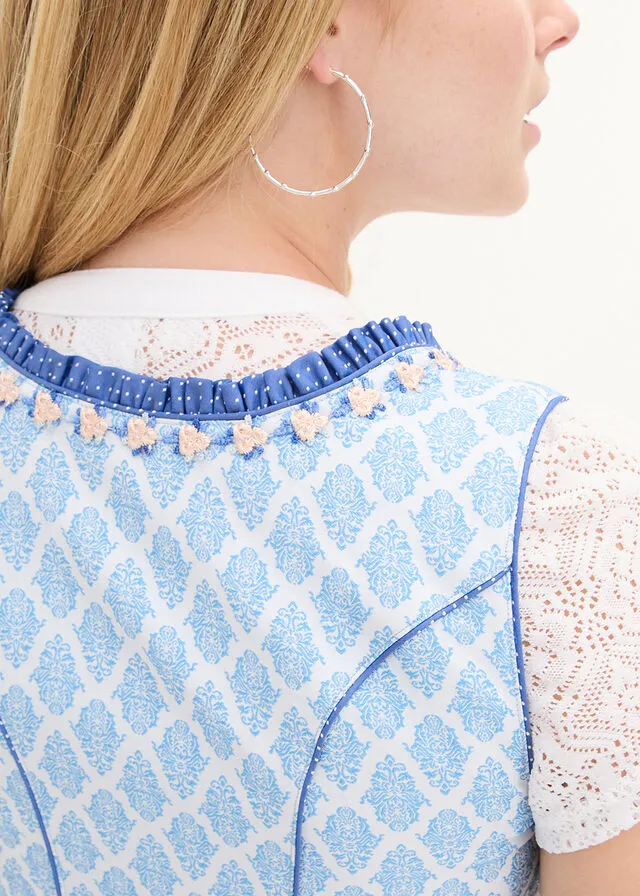 Traje tirolés hasta la rodilla con delantal (2 piezas) azul brillante/azul ártico